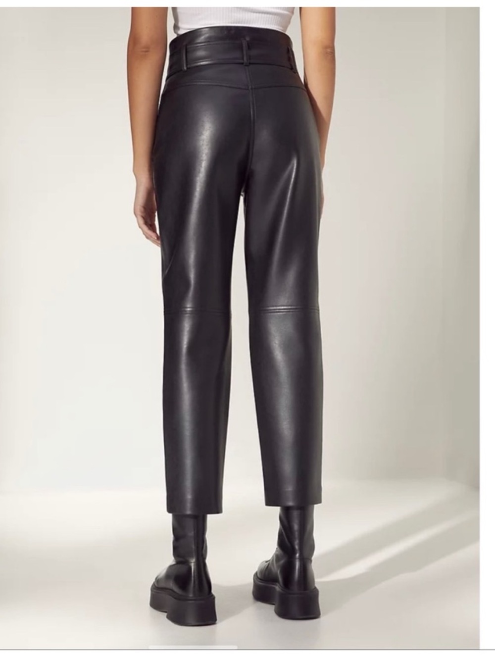 Aritzia Black Tie High-Waist Vegan Leather  Pants Size 8